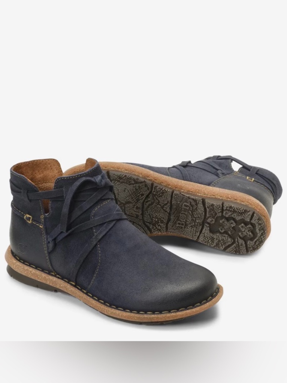 Born Women’s Tarklin Booties Shoe Navy Blue Distressed Size 9 Leather Suede